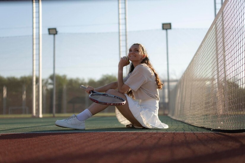 Female tennis player bending over mid shot during match